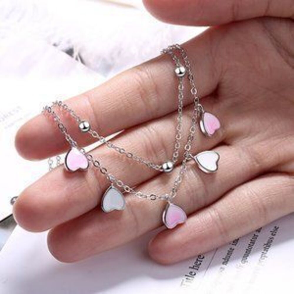 NEW 925 Sterling Silver Glazed Heart Bracelet